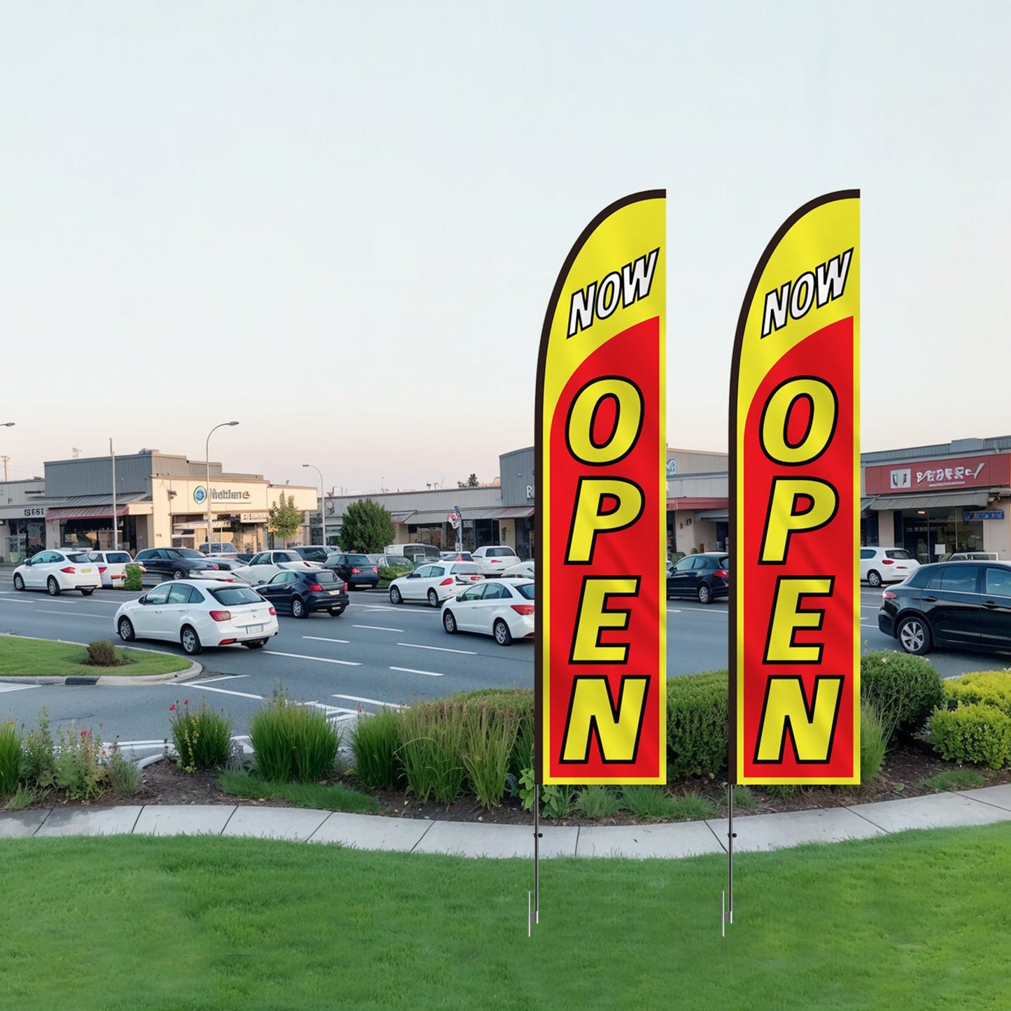 Open Flags with Pole Kit, Advertising Flags for Business Outside, Advertising Feather Flag Kit, Includes 2 Banner Flags, 2 Poles, 2 Ground Stakes, Open Sign Swooper Flags for Businesses 16.3 FT