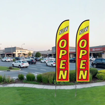 Open Flags with Pole Kit, Advertising Flags for Business Outside, Advertising Feather Flag Kit, Includes 2 Banner Flags, 2 Poles, 2 Ground Stakes, Open Sign Swooper Flags for Businesses 16.3 FT