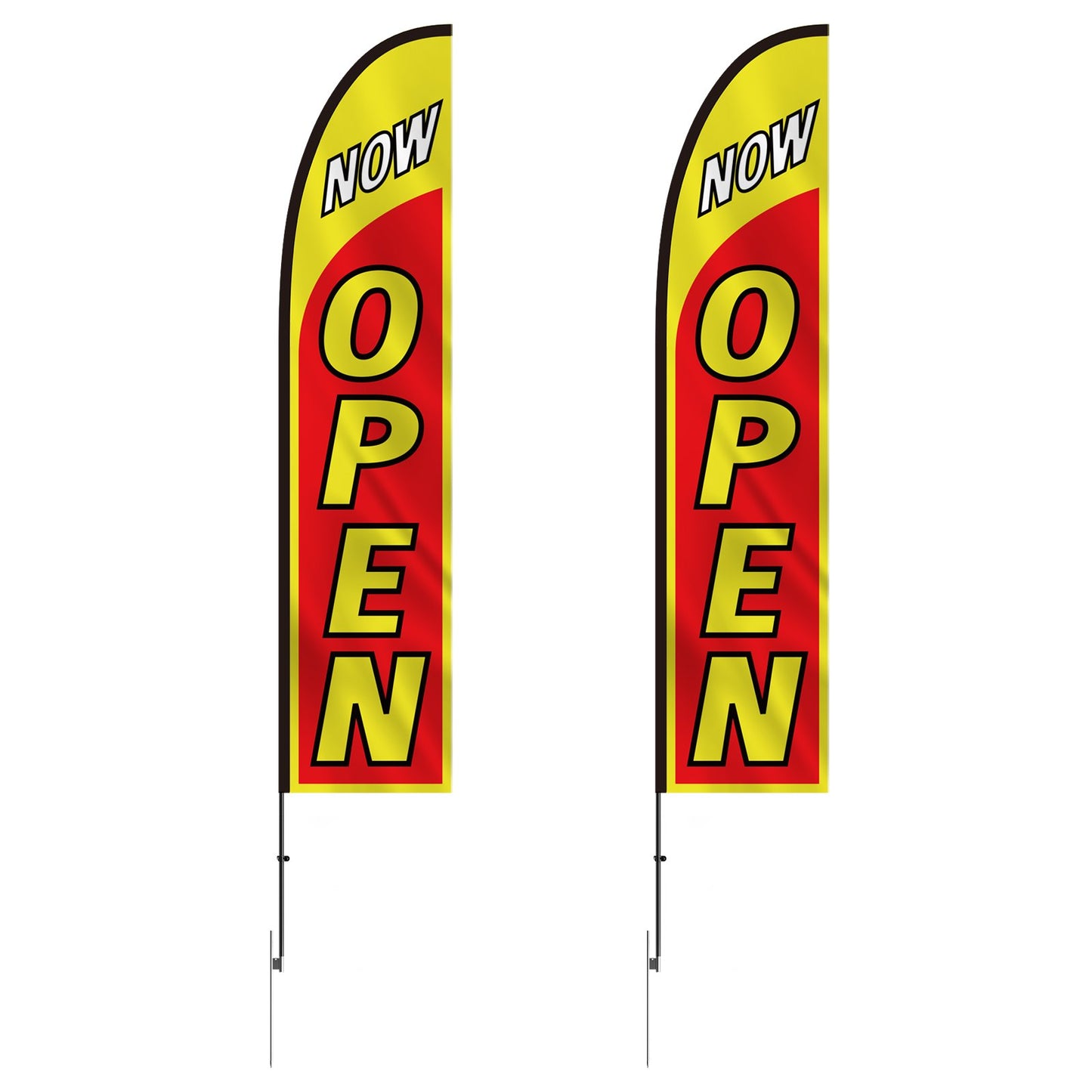 Open Flags with Pole Kit, Advertising Flags for Business Outside, Advertising Feather Flag Kit, Includes 2 Banner Flags, 2 Poles, 2 Ground Stakes, Open Sign Swooper Flags for Businesses 16.3 FT