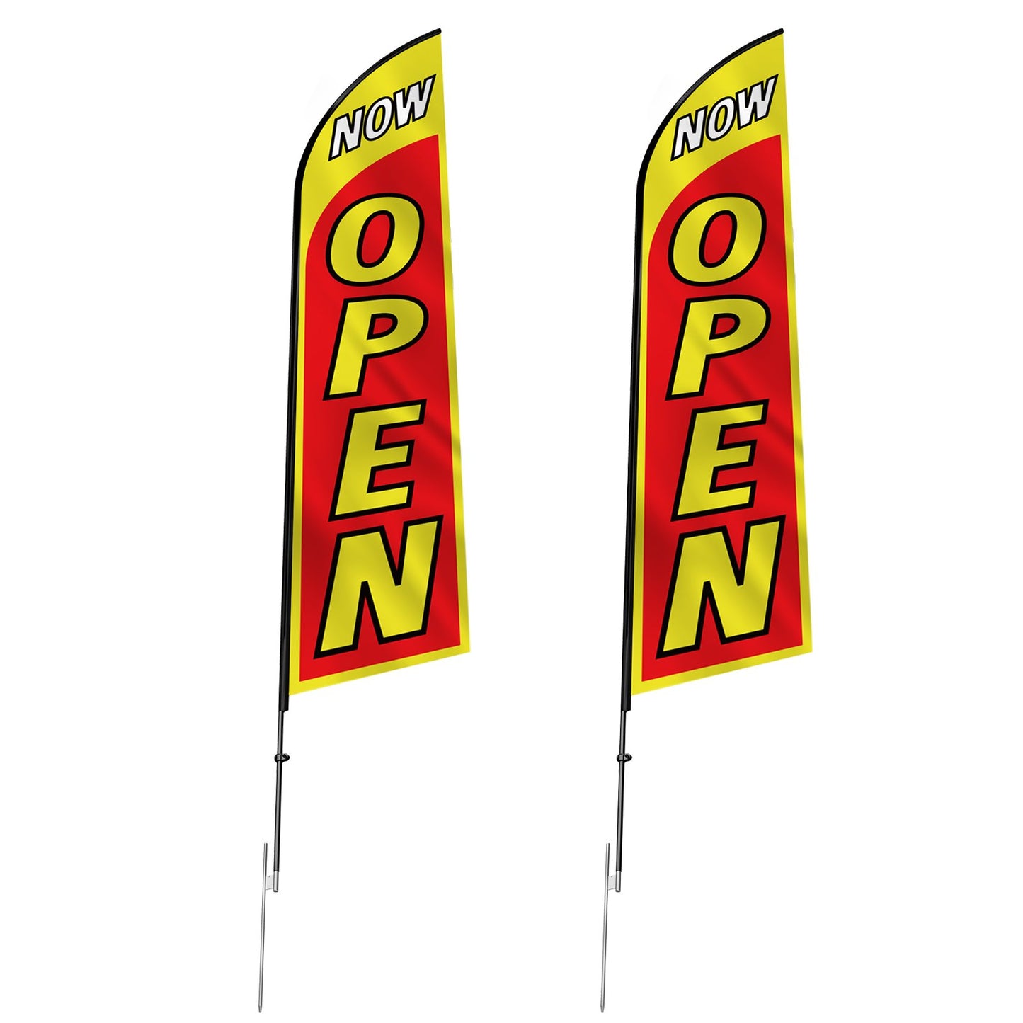 Open Flags with Pole Kit, Advertising Flags for Business Outside, Advertising Feather Flag Kit, Includes 2 Banner Flags, 2 Poles, 2 Ground Stakes, Open Sign Swooper Flags for Businesses 16.3 FT