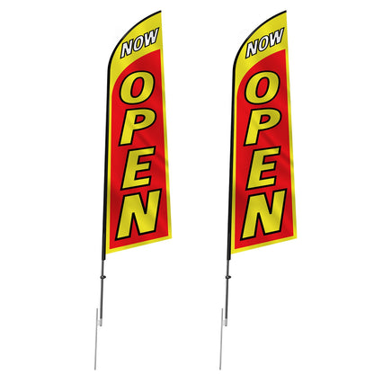 Open Flags with Pole Kit, Advertising Flags for Business Outside, Advertising Feather Flag Kit, Includes 2 Banner Flags, 2 Poles, 2 Ground Stakes, Open Sign Swooper Flags for Businesses 16.3 FT