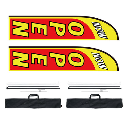 Open Flags with Pole Kit, Advertising Flags for Business Outside, Advertising Feather Flag Kit, Includes 2 Banner Flags, 2 Poles, 2 Ground Stakes, Open Sign Swooper Flags for Businesses 16.3 FT