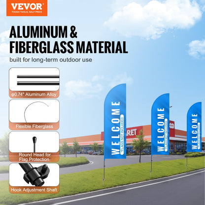 Feather Flag Pole Kit, 2 Packs Swooper Flag Pole 12.7 ft, Sign Flag Poles for Business Advertising Flags Outdoor, with Ground Stakes and A Carrying Bag (Flag Not Included)
