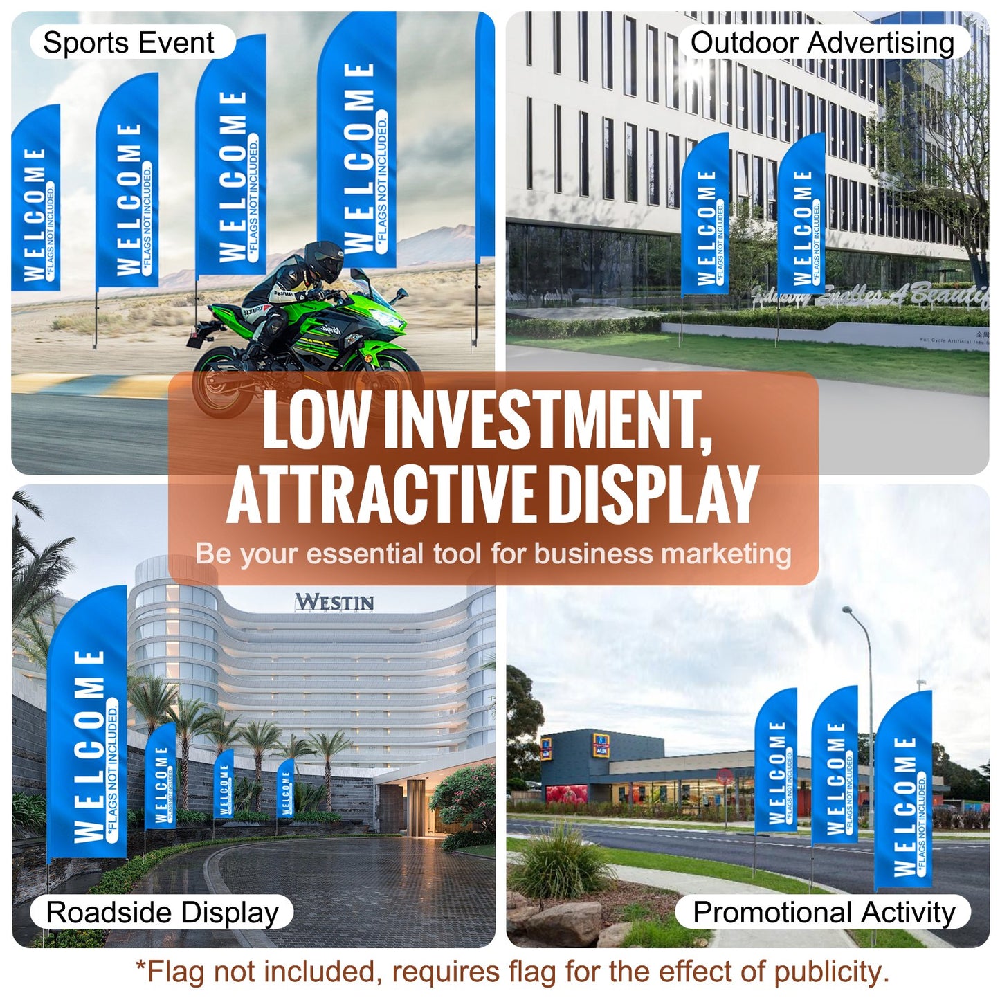 Feather Flag Pole Kit, 2 Packs Swooper Flag Pole 12.7 ft, Sign Flag Poles for Business Advertising Flags Outdoor, with Ground Stakes and A Carrying Bag (Flag Not Included)