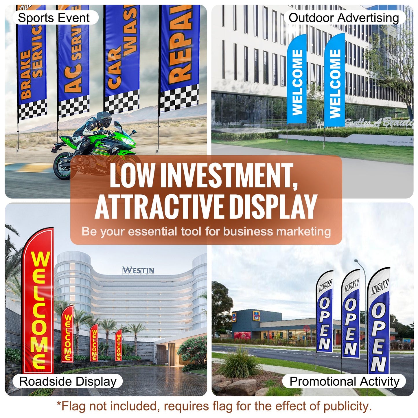 Feather Flag Pole Kit, 2 Packs Swooper Flag Pole 16.3 ft, Sign Flag Poles for Business Advertising Flags Outdoor, with Ground Stakes and A Carrying Bag (Flag Not Included)