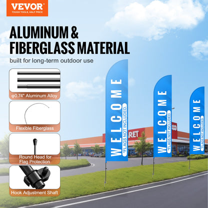 Feather Flag Pole Kit, 3 Packs Swooper Flag Pole 16.3 ft, Sign Flag Poles for Business Advertising Flags Outdoor, with Ground Stakes and A Carrying Bag (Flag Not Included)