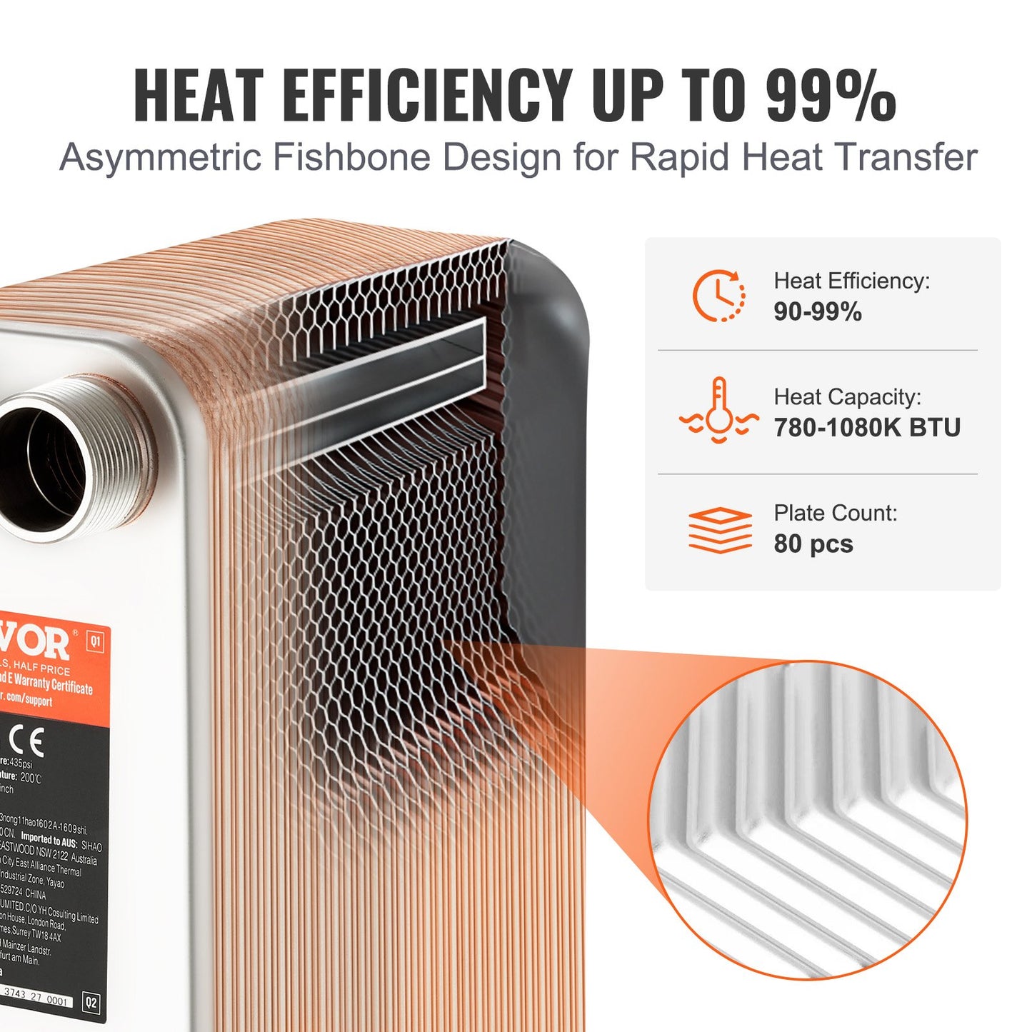 Heat Exchanger, 5"x 12" 80 Plates Brazed Plate Heat Exchanger, Copper/316L Stainless Steel Water To Water Heat Exchanger For Floor Heating, Water Heating, Snow Melting, Beer Cooling