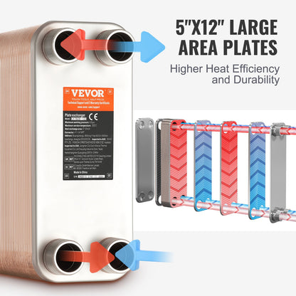 Heat Exchanger, 5"x 12" 80 Plates Brazed Plate Heat Exchanger, Copper/316L Stainless Steel Water To Water Heat Exchanger For Floor Heating, Water Heating, Snow Melting, Beer Cooling