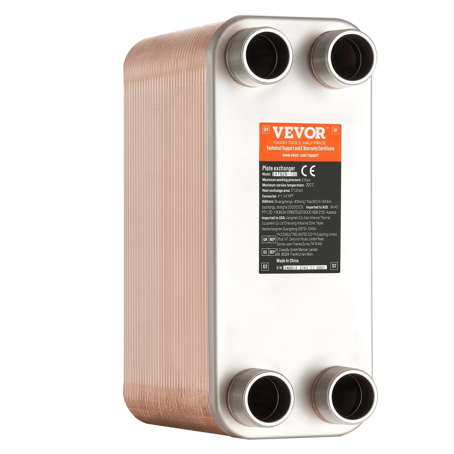 Heat Exchanger, 5"x 12" 80 Plates Brazed Plate Heat Exchanger, Copper/316L Stainless Steel Water To Water Heat Exchanger For Floor Heating, Water Heating, Snow Melting, Beer Cooling