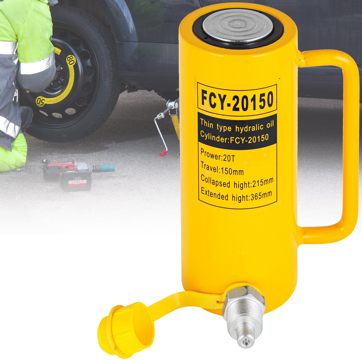 Hydraulic Cylinder Jack, 20 Ton Solid Ram Hydraulic Cylinder, 6 Inch Stroke Single Acting Hydraulic Cylinder, with Quick Connector Portable Hydraulic Solid Jack Hydraulic Lifting Cylinders