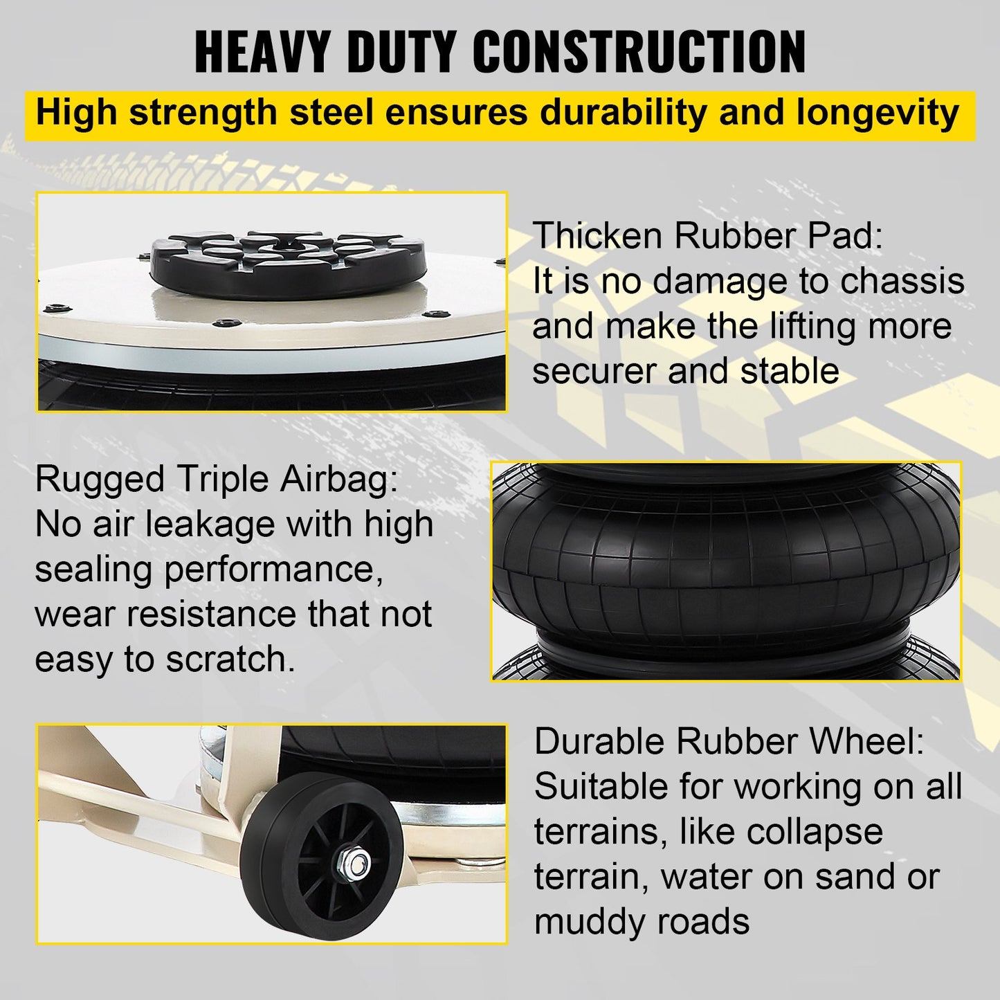 5 Ton/4999.9 kg Pneumatic Jack Triple Bag Air Jack Lifting Height 16.5-40.6 cm Inflatable Car Jack Lifter Pneumatic Air Jack 4999.9 kg Capacity Extremely Fast Lifting