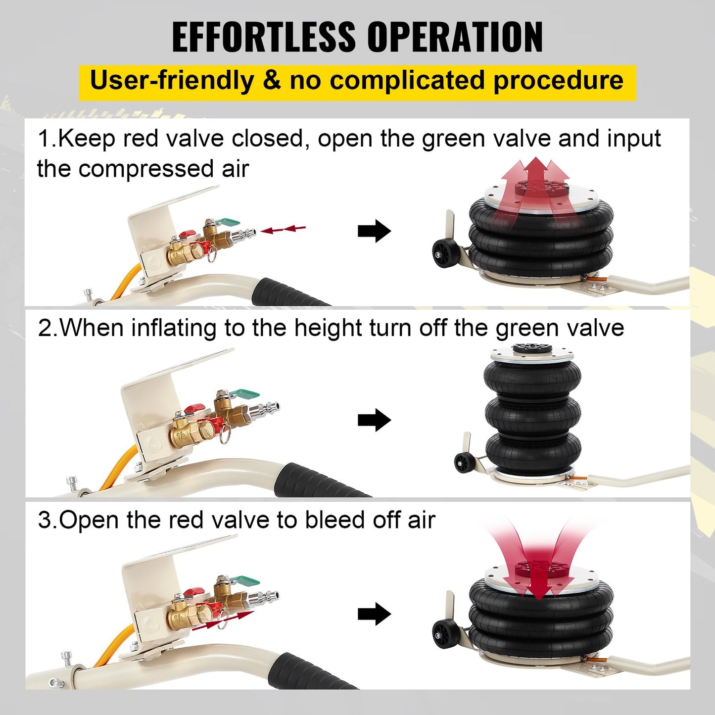 5 Ton/4999.9 kg Pneumatic Jack Triple Bag Air Jack Lifting Height 16.5-40.6 cm Inflatable Car Jack Lifter Pneumatic Air Jack 4999.9 kg Capacity Extremely Fast Lifting