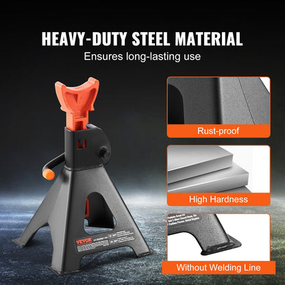 Jack Stands, 3 Ton (6,000 lbs) Capacity Car Jack Stands, 10.8-16.3 inch Adjustable Height, for lifting SUV, Pickup Truck, Car and UTV/ATV, Red, 1 Pair