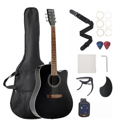 1041 mm (41 Zoll) Cutway Akustikgitarre Anfänger-Set mit Gigbag für Erwachsene, Schwarz