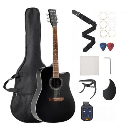 1041 mm (41 Zoll) Cutway Akustikgitarre Anfänger-Set mit Gigbag für Erwachsene, Schwarz