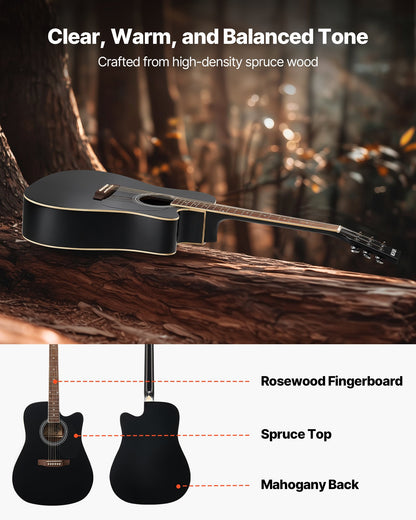 1041 mm (41 Zoll) Cutway Akustikgitarre Anfänger-Set mit Gigbag für Erwachsene, Schwarz