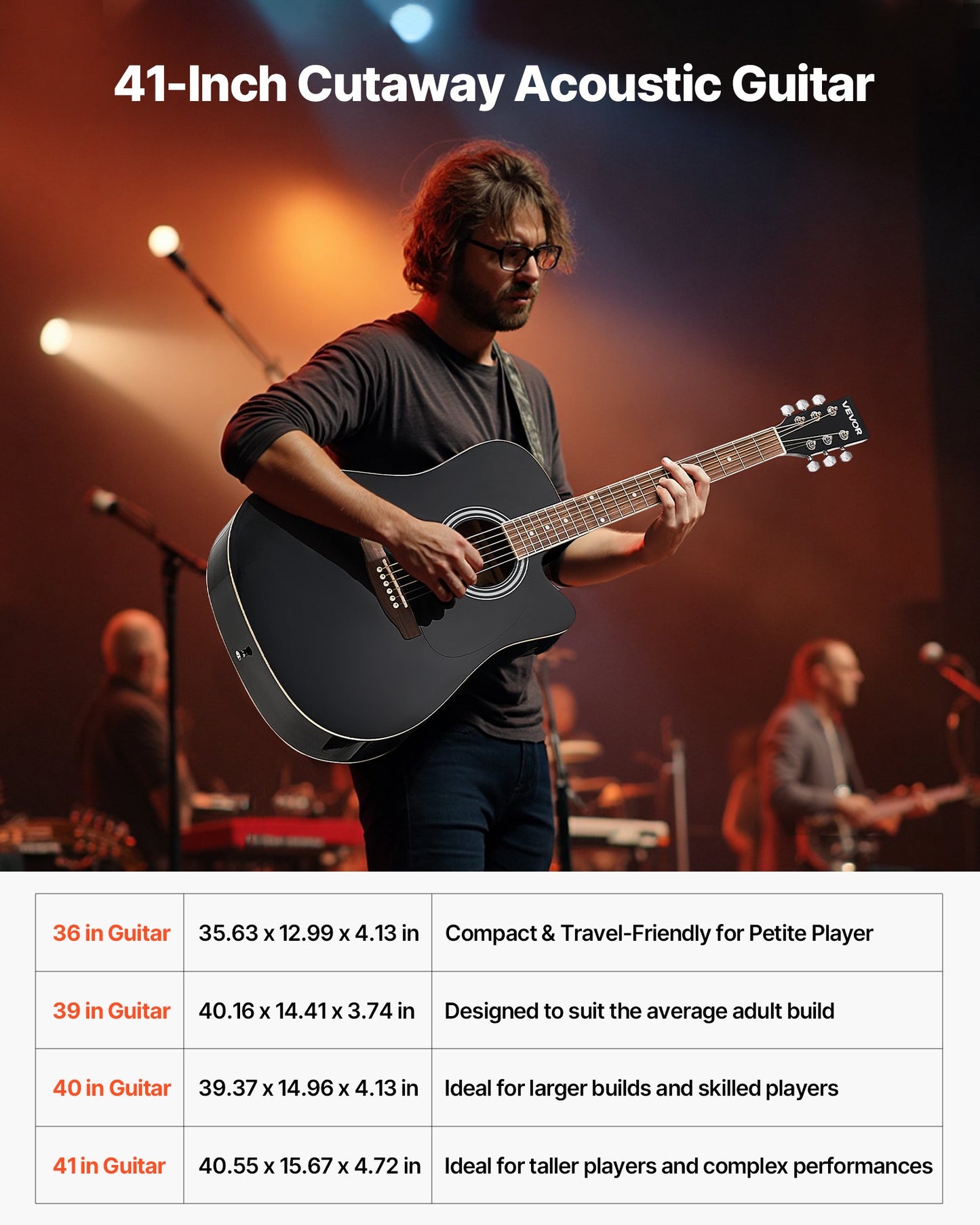 1041 mm (41 Zoll) Cutway Akustikgitarre Anfänger-Set mit Gigbag für Erwachsene, Schwarz