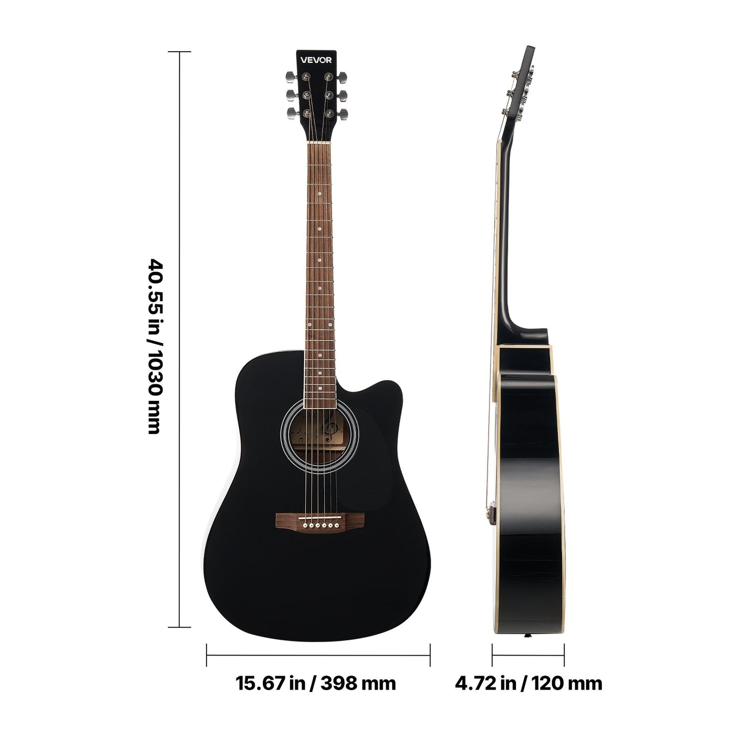 1041 mm (41 Zoll) Cutway Akustikgitarre Anfänger-Set mit Gigbag für Erwachsene, Schwarz