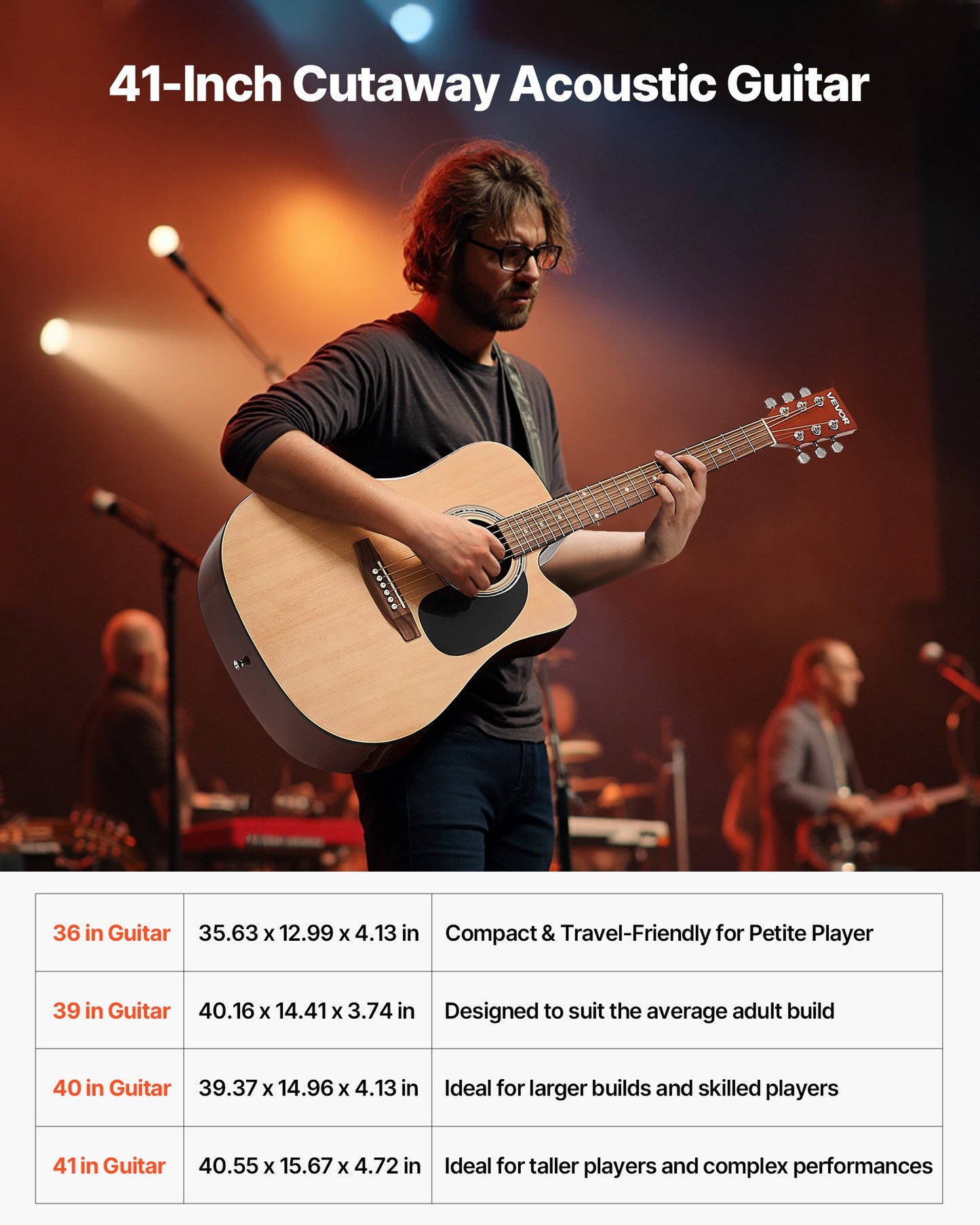 1041,4 mm (41 Zoll) Cutway Akustikgitarre Natur Anfänger-Set mit Gigbag für Erwachsene