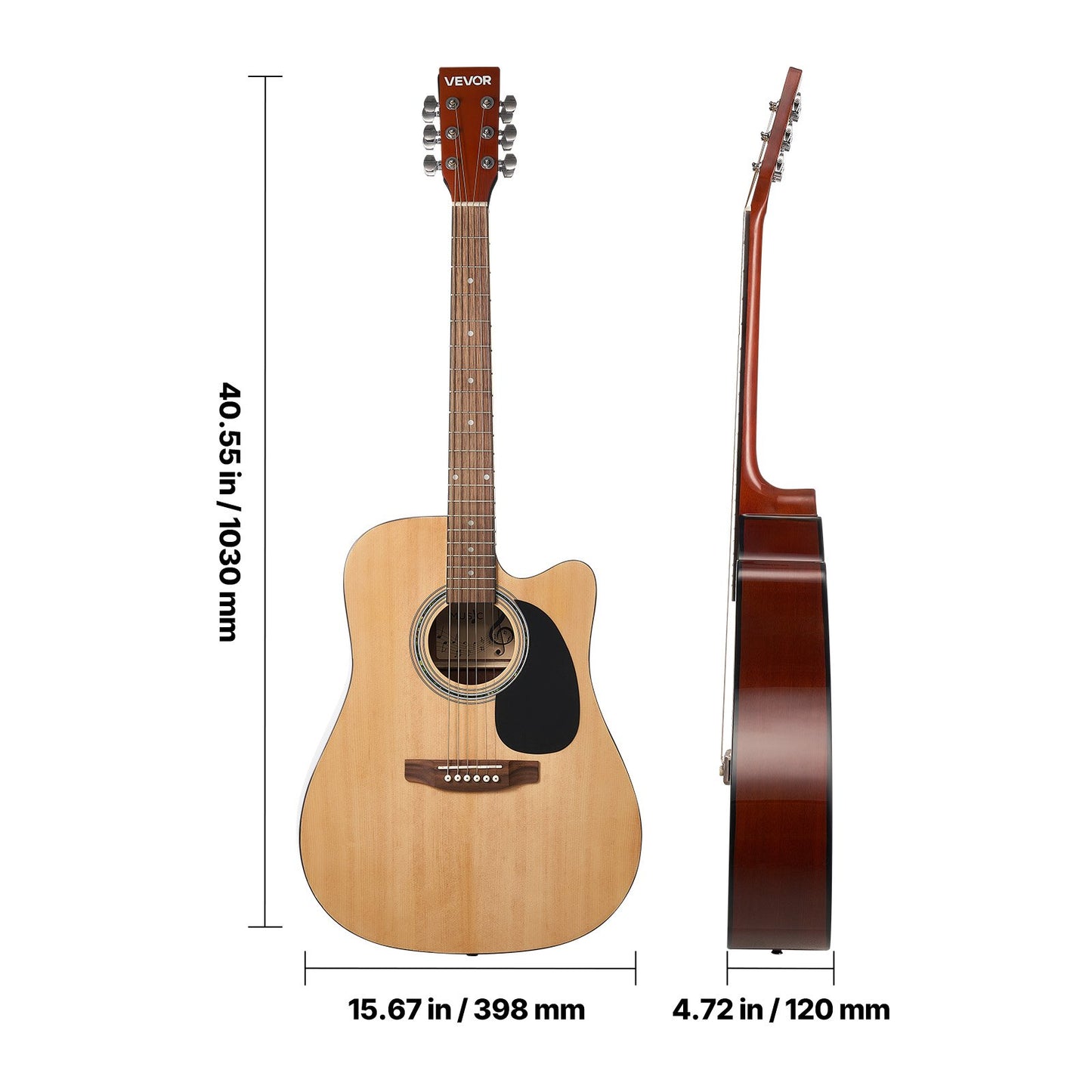 1041,4 mm (41 Zoll) Cutway Akustikgitarre Natur Anfänger-Set mit Gigbag für Erwachsene