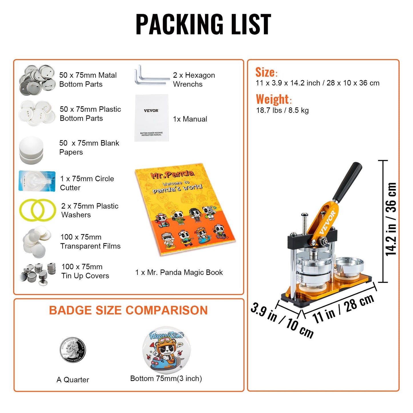 Buttonmaschine, 75-mm-Stanzpresse, Bastelset für Kinder, Anstecknadel-Set mit 500 Buttonteilen, Kreisschneider und Zauberbuch
