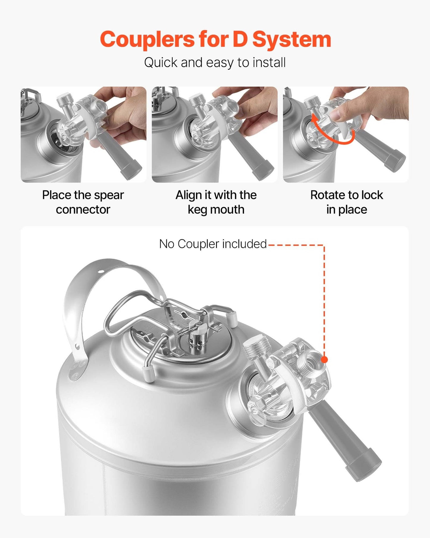 Reinigungsset für Bierleitungen (6,5 l) mit D-Kupplung und Gummifuß, geeignet für Bierleitungen, aus Edelstahl 304