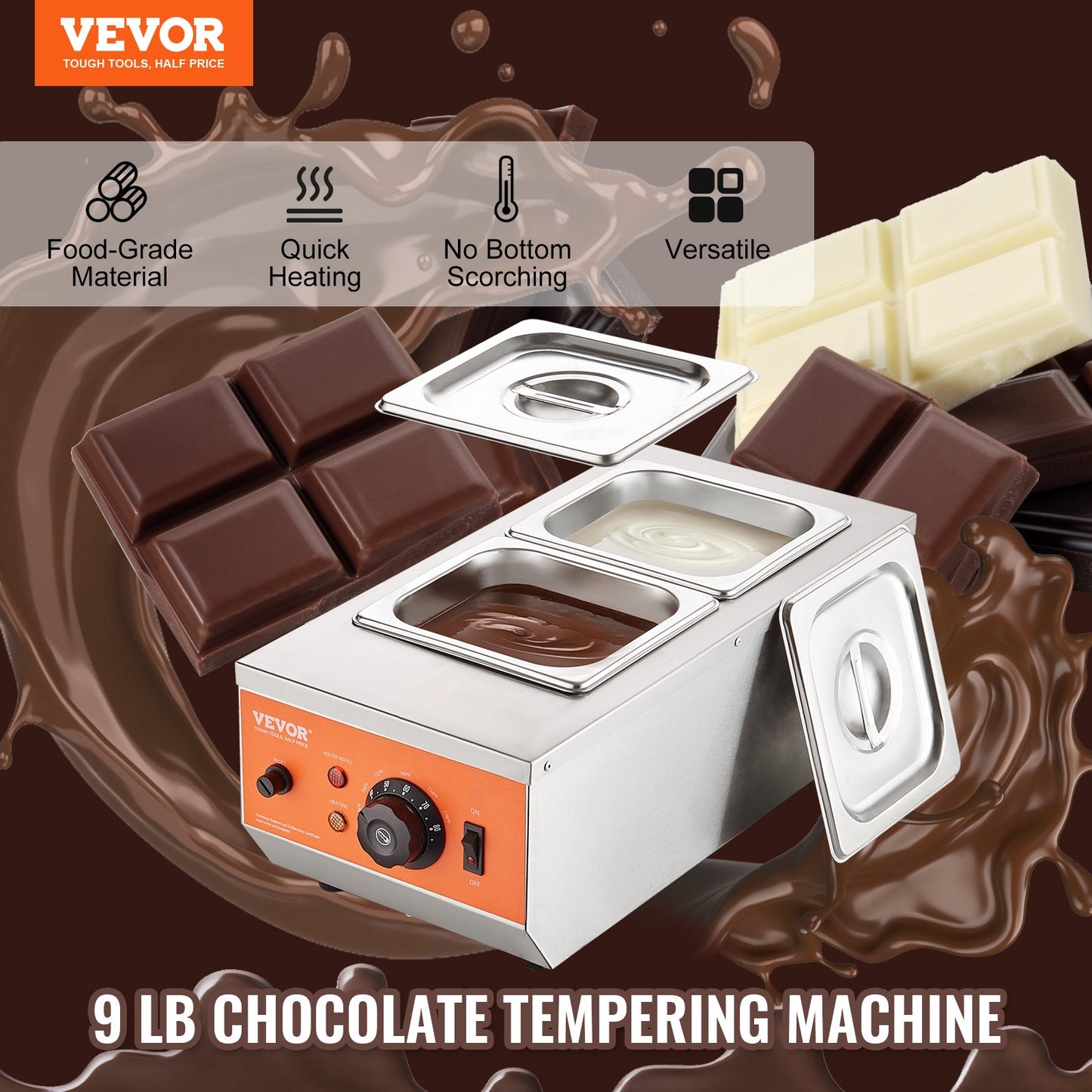 Chocolate Tempering Machine Chocolate Melting Pot 4.1 kg 2 Tanks