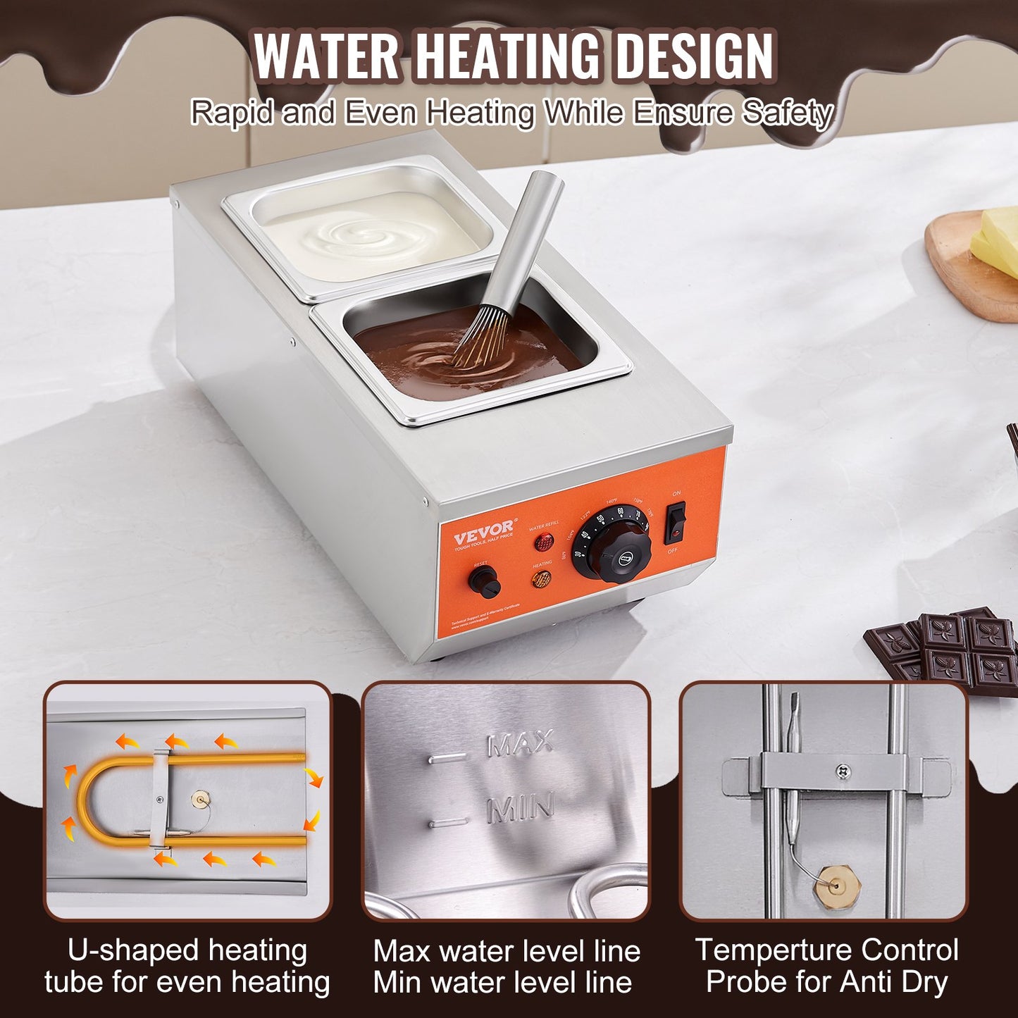 Chocolate Tempering Machine Chocolate Melting Pot 4.1 kg 2 Tanks