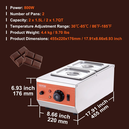 Chocolate Tempering Machine Chocolate Melting Pot 4.1 kg 2 Tanks