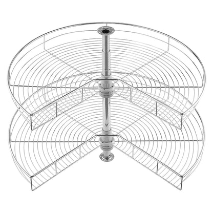 31.5" Kidney Shaped Chrome Corner Organizer, 360° Rotatble Kitchen Base Cabinet Blind Corner, 2 Tier Height Adjustable Storage Rack, Carbon Steel Lazy Susan Replacement Shelf for Cabinet Corner