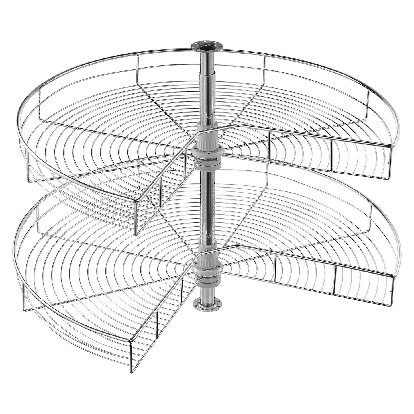 31.5" Kidney Shaped Chrome Corner Organizer, 360° Rotatble Kitchen Base Cabinet Blind Corner, 2 Tier Height Adjustable Storage Rack, Carbon Steel Lazy Susan Replacement Shelf for Cabinet Corner