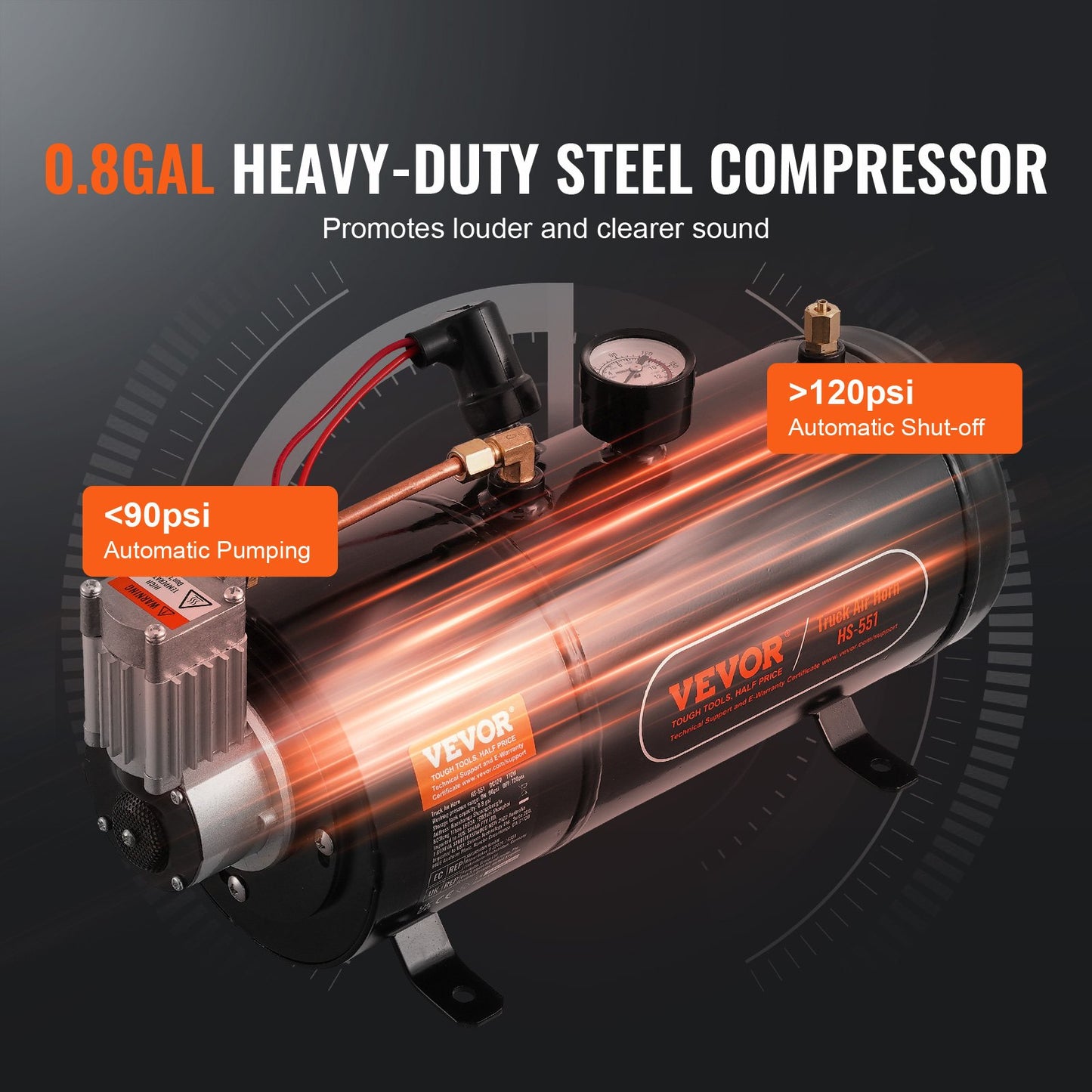 Lufthörner-Set (4-teilig) mit 120-psi-Luftkompressor und 3,03-Liter-Tank
