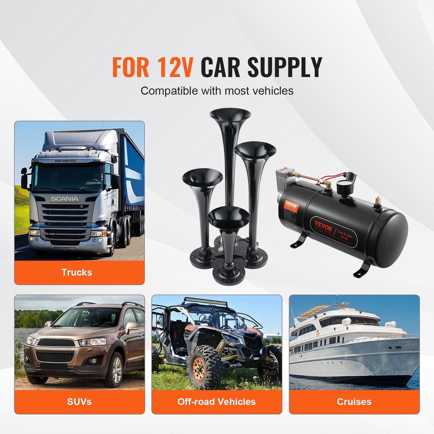 Lufthörner-Set (4-teilig) mit 120-psi-Luftkompressor und 3,03-Liter-Tank