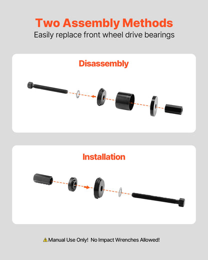 Radlager-Auszieher-Set, 23-teilig, für den Aus- und Einbau von Radlagern an Vorderrädern, inklusive Gleitschraube, Buchsen, Hülsen und Aufbewahrungskoffer