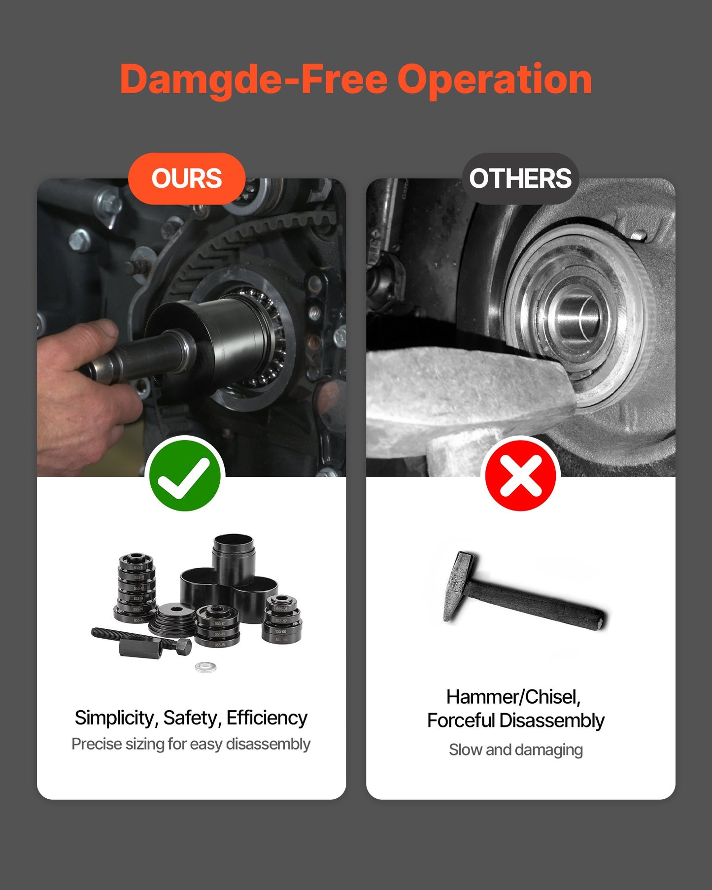 Radlager-Auszieher-Set, 23-teilig, für den Aus- und Einbau von Radlagern an Vorderrädern, inklusive Gleitschraube, Buchsen, Hülsen und Aufbewahrungskoffer