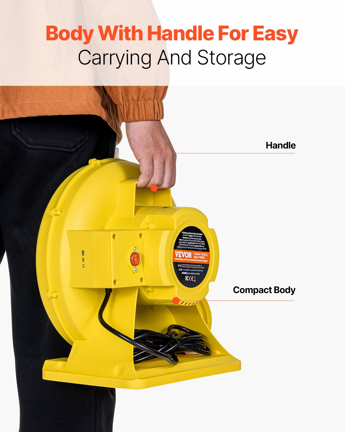 Aufblasbares Gebläse, 590 W &amp; 690 W, 1,0 PS, Gebläse für Hüpfburgen, gewerbliche Luftpumpe für aufblasbare Produkte, 2750 U/min, elektrischer Ventilator für Hüpfburgen und Wasserrutschen, gelb