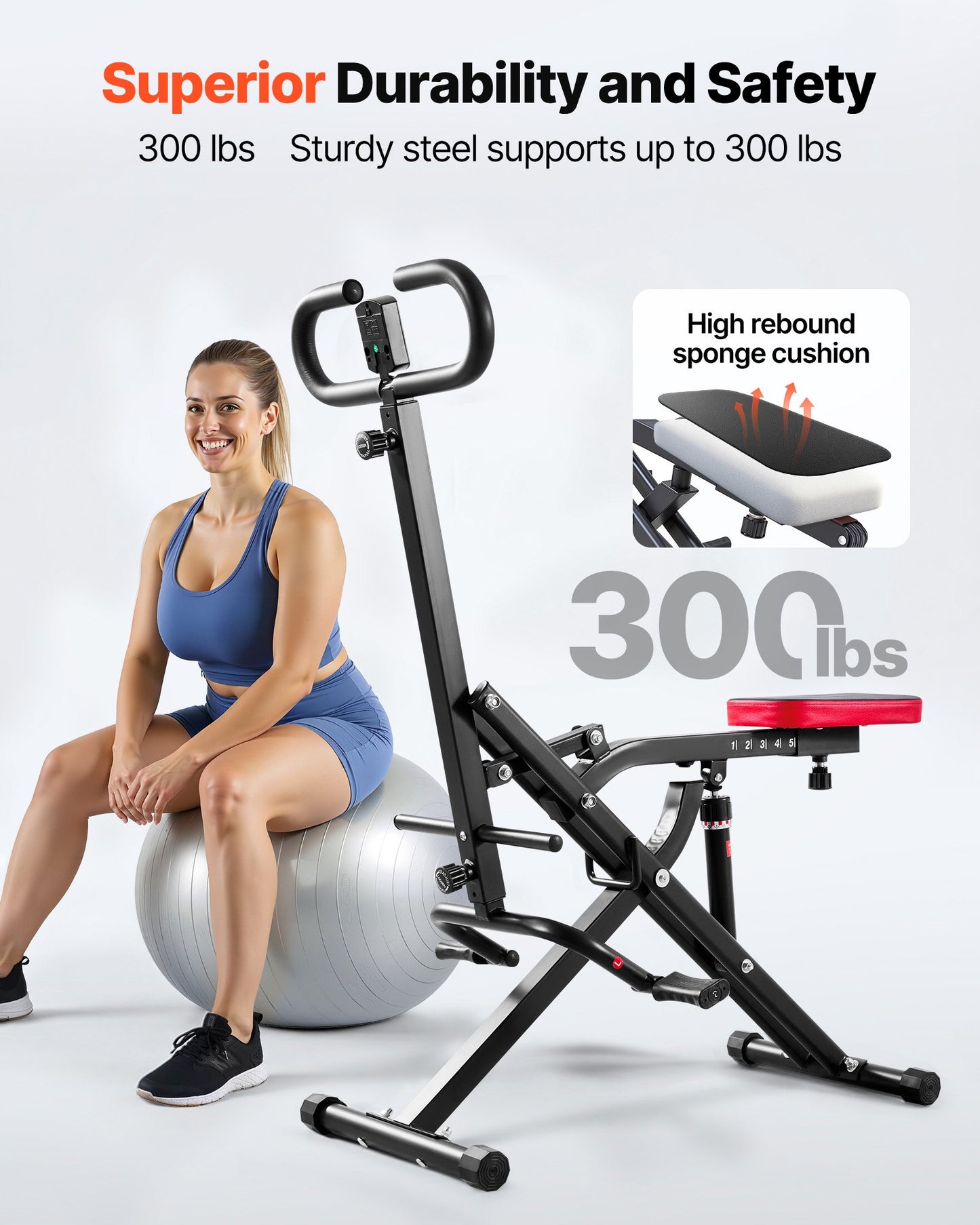 Squat-Maschine, Rudermaschine für tiefe Kniebeugen zu Hause, einfach aufzubauen und zusammenklappbar, Gesäßmuskeltrainer mit 12-stufigem, einstellbarem Widerstand, Trainingsgerät für Gesäß und Beine, Schwarz