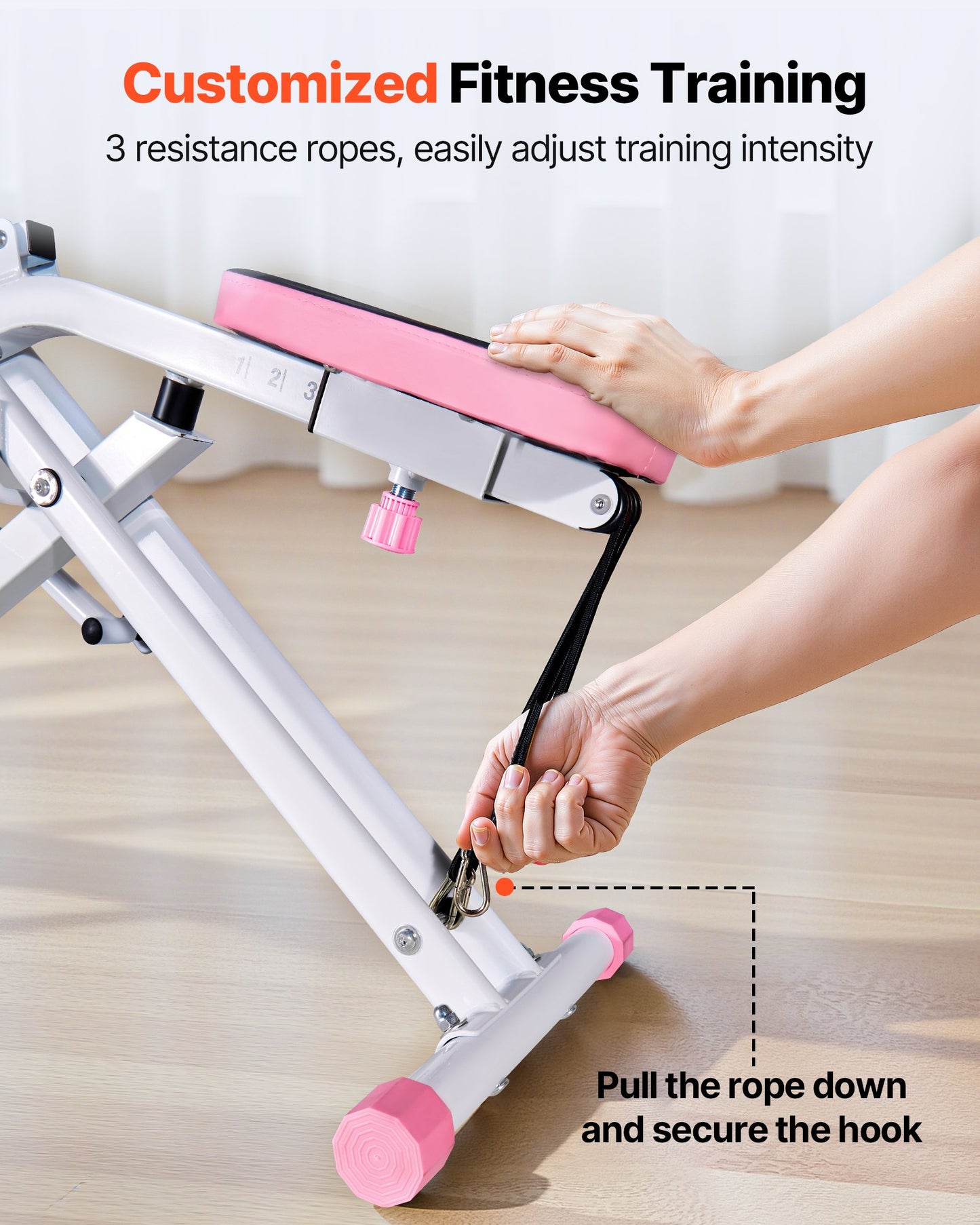 Squat Machine, Deep Squat Rowing Machine for Home, Easy Setup & Foldable Exercise Equipment, Glute Trainer Machine with 3 High-Strength Resistance Bands, Glutes & Leg Home Workout Machine, White