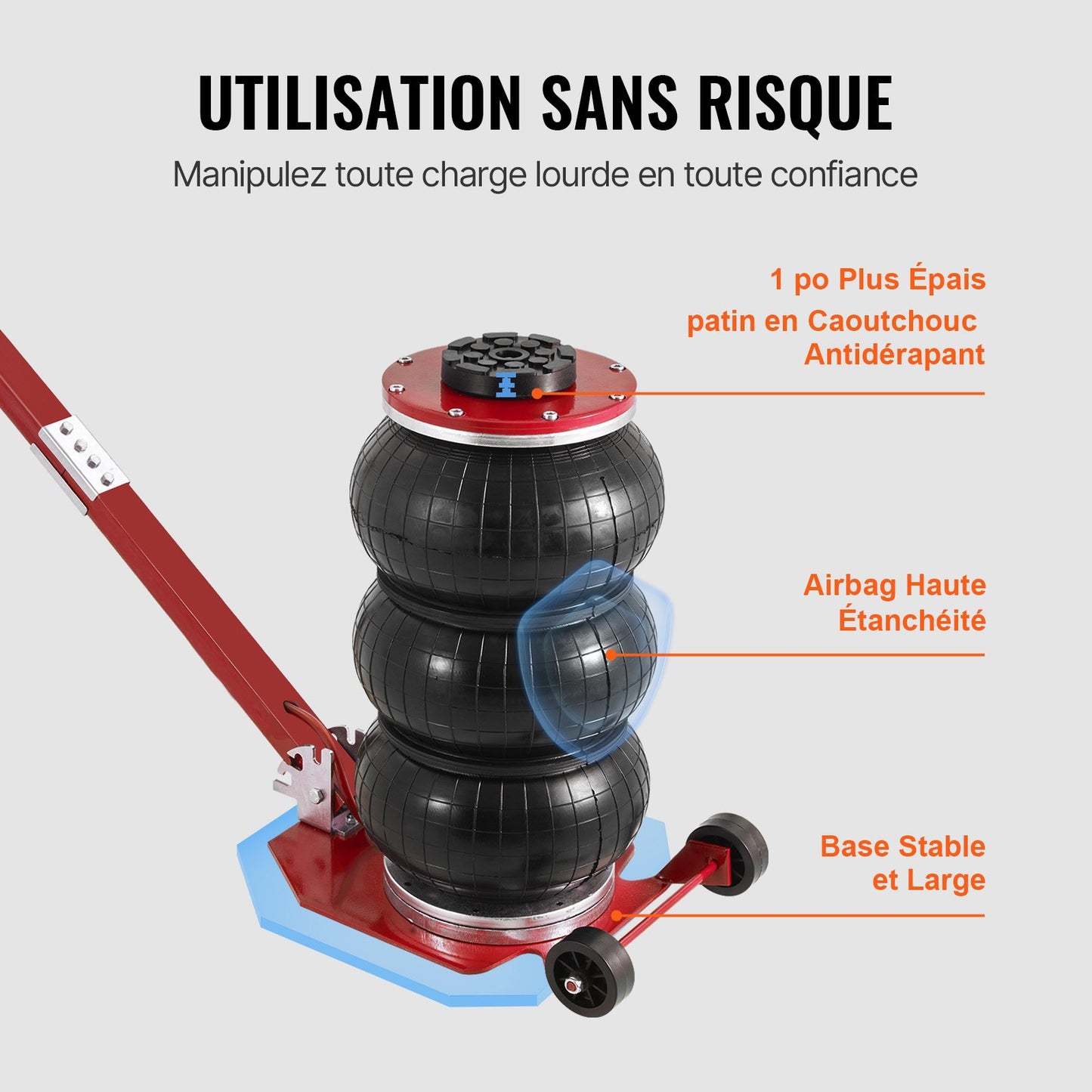 Air Jack, 3 Ton/3000 kg Triple Bag Air Jack, Airbag Jack with Six Steel Pipes, Lift up to 44.9 cm, 3-5 s Fast Lifting Pneumatic Jack, with Adjustable Long Handle for Cars, Garages, Repair (Red)