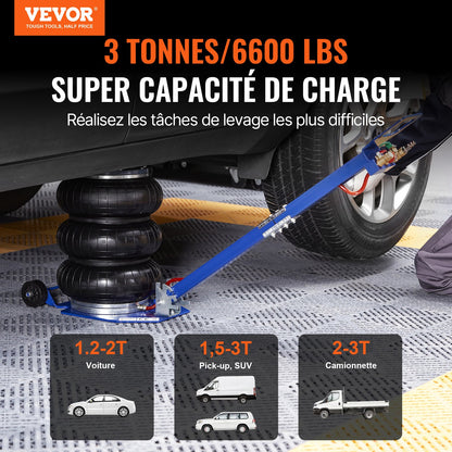 Air Jack, 3 Ton/3000 kg Triple Bag Air Jack, Airbag Jack with Six Steel Pipes, Lift up to 44.9cm, 3-5 s Fast Lifting Pneumatic Jack, with Adjustable Long Handles for Cars, Garages, Repair (Blue)