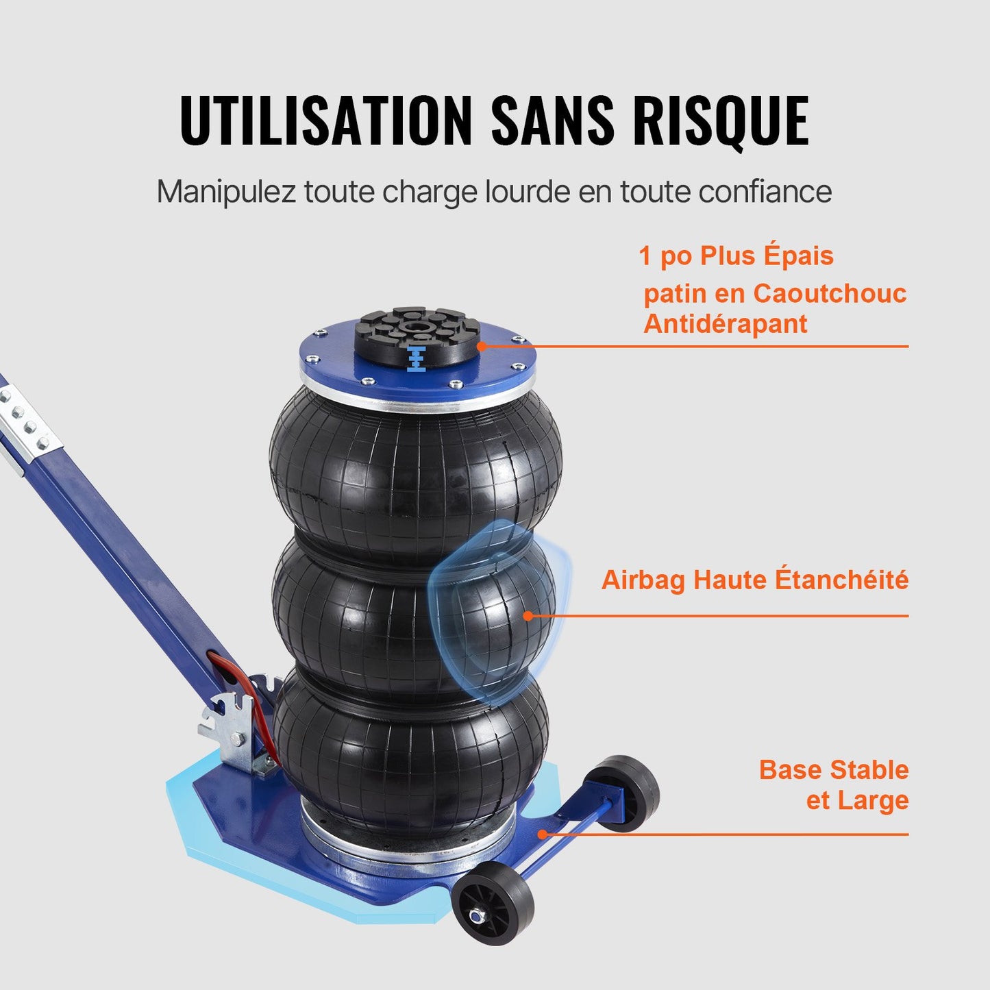 Air Jack, 3 Ton/3000 kg Triple Bag Air Jack, Airbag Jack with Six Steel Pipes, Lift up to 44.9cm, 3-5 s Fast Lifting Pneumatic Jack, with Adjustable Long Handles for Cars, Garages, Repair (Blue)