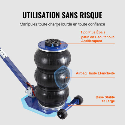 Air Jack, 3 Ton/3000 kg Triple Bag Air Jack, Airbag Jack with Six Steel Pipes, Lift up to 44.9cm, 3-5 s Fast Lifting Pneumatic Jack, with Adjustable Long Handles for Cars, Garages, Repair (Blue)