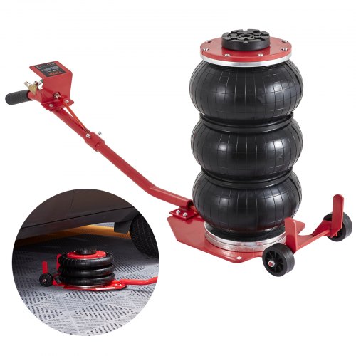 Air Jack, 3 Ton/6600 lbs Triple Bag Air Jack, Airbag Jack with Six Steel Pipes, Lift up to 17.7 inch/450 mm, 3-5 s Fast Lifting Pneumatic Jack, with Long Handles for Cars, Garages, Repair, (Red)