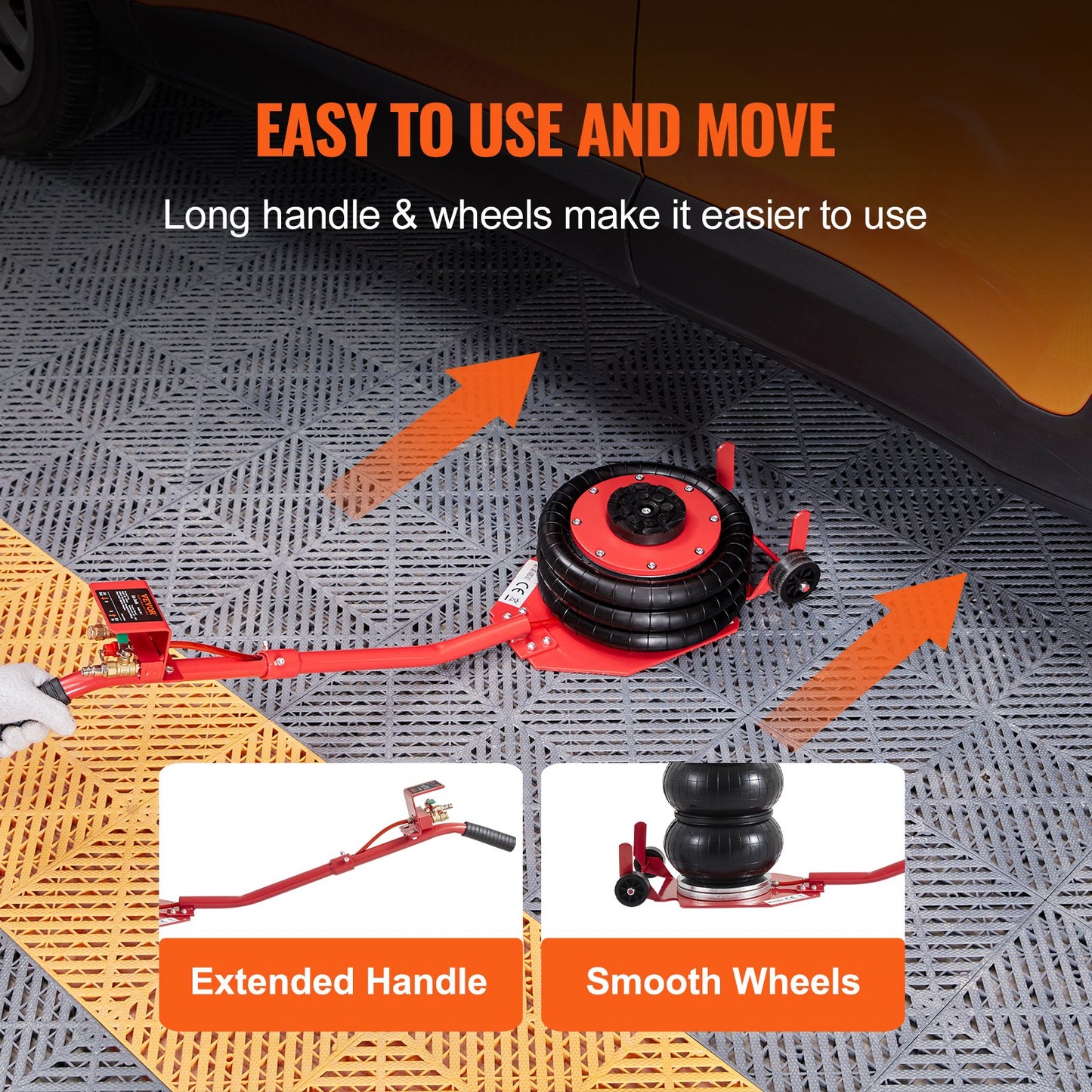 Air Jack, 3 Ton/6600 lbs Triple Bag Air Jack, Airbag Jack with Six Steel Pipes, Lift up to 17.7 inch/450 mm, 3-5 s Fast Lifting Pneumatic Jack, with Long Handles for Cars, Garages, Repair, (Red)