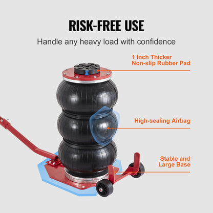 Air Jack, 3 Ton/6600 lbs Triple Bag Air Jack, Airbag Jack with Six Steel Pipes, Lift up to 17.7 inch/450 mm, 3-5 s Fast Lifting Pneumatic Jack, with Long Handles for Cars, Garages, Repair, (Red)
