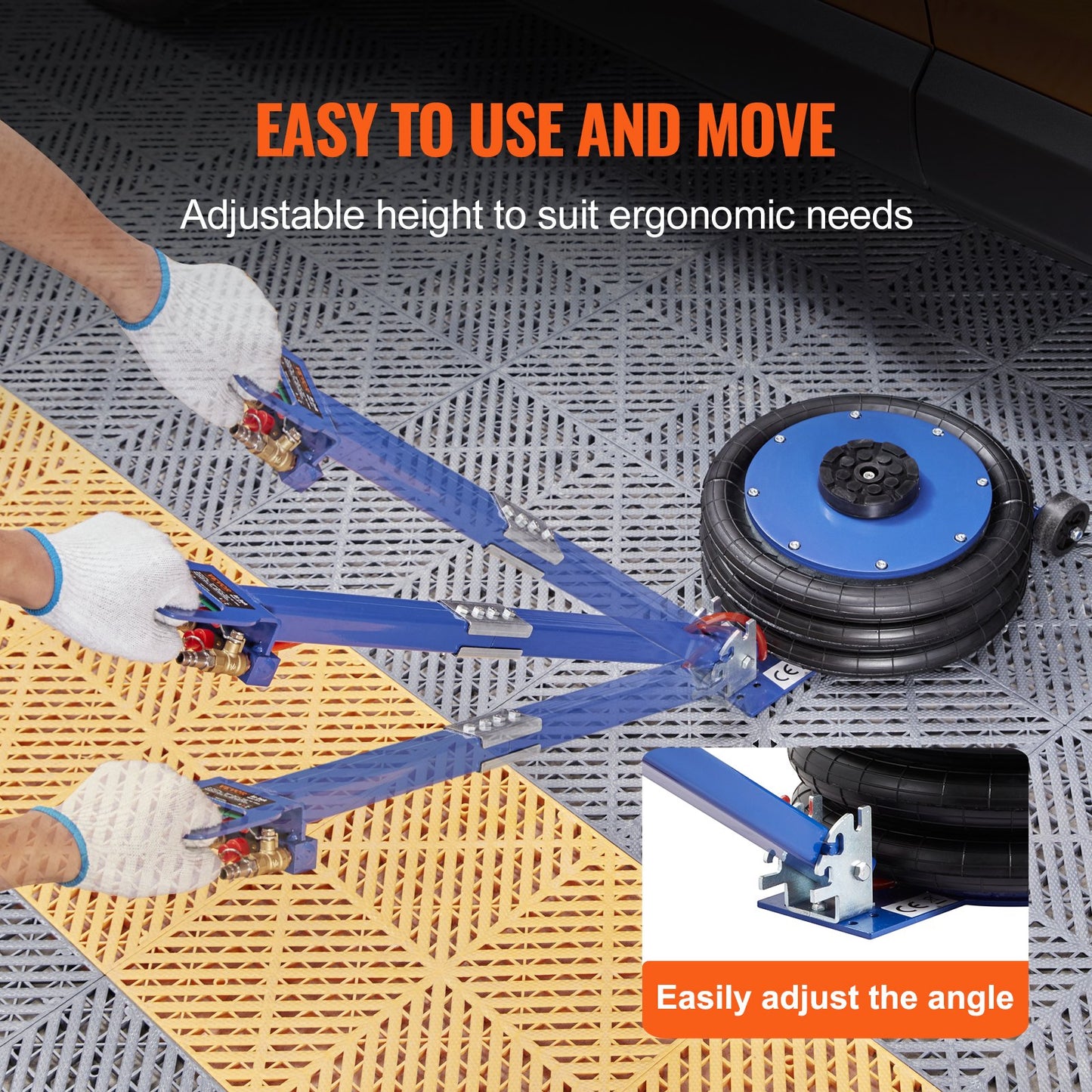 Air Jack, 5 Ton/11000 lbs Triple Bag Air Jack, Airbag Jack with Six Steel Pipes, Lift up to 18.5 inch/470 mm, 3-5 s Fast Lifting Pneumatic Jack, with Adjustable Handle for Car, Garage, Repair