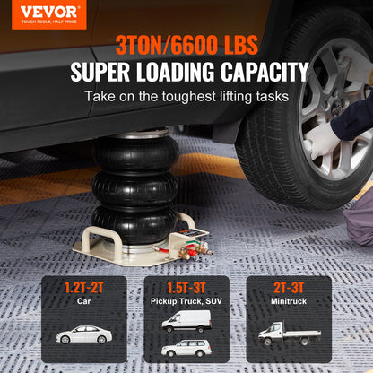 Air Jack, 3 Ton/6600 lbs Triple Bag Air Jack, Air Bag Jack Lift Up to 450 mm, 3-5S Fast Lifting Pneumatic Jack, with Side Handles for Cars, Garages, Repair (White)