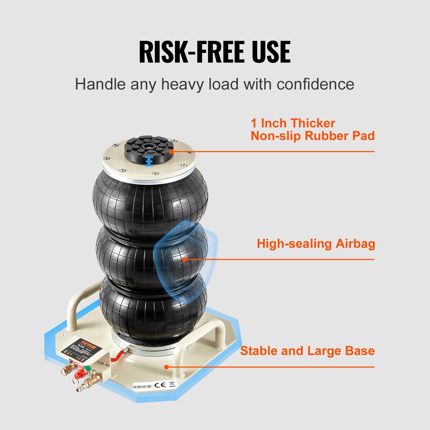 Air Jack, 3 Ton/6600 lbs Triple Bag Air Jack, Air Bag Jack Lift Up to 450 mm, 3-5S Fast Lifting Pneumatic Jack, with Side Handles for Cars, Garages, Repair (White)