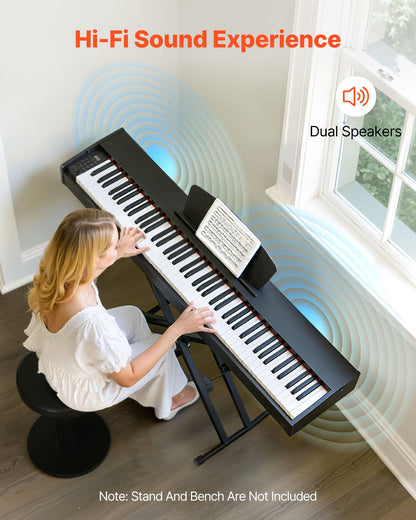 Gewichtetes Digitalpiano, 88 Tasten, vollgewichtet, mit Dual-Keyboard und Lautsprechern, Sustain-Pedal, Aufnahmefunktion, 238 Klangfarben, kabelloser Verbindung, für Anfänger, ohne Ständer