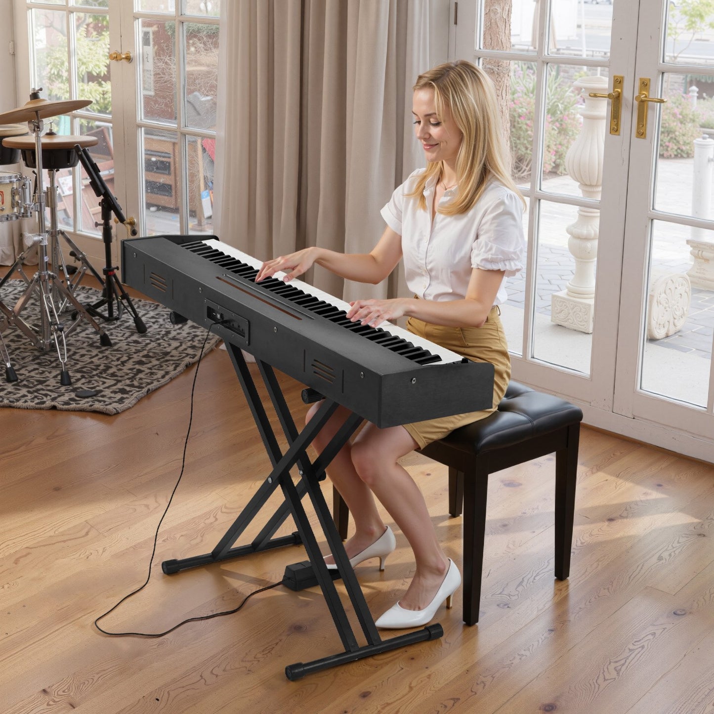 Gewichtetes Digitalpiano, 88 Tasten, vollgewichtet, mit Dual-Keyboard und Lautsprechern, Sustain-Pedal, Aufnahmefunktion, 238 Klangfarben, kabelloser Verbindung, für Anfänger, ohne Ständer